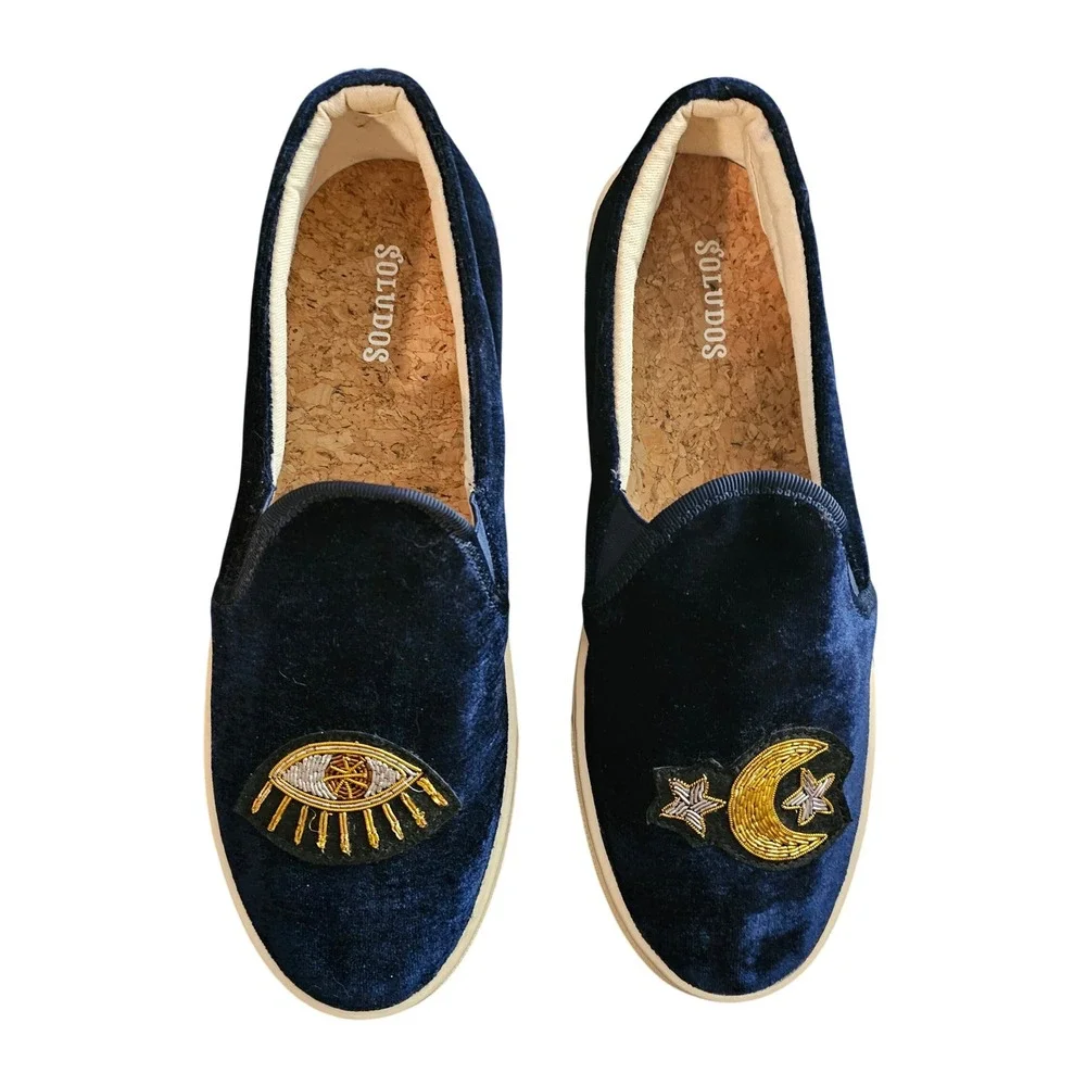 Soludos Navy Velvet Celestial Beaded Slip on Sneakers Size‎ 7.5